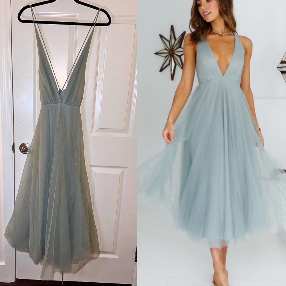 Hello Molly Kiss The Girl Midi Dress Sage Blue size